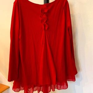Red Stretchy Chiffon Blouse with Full Lining